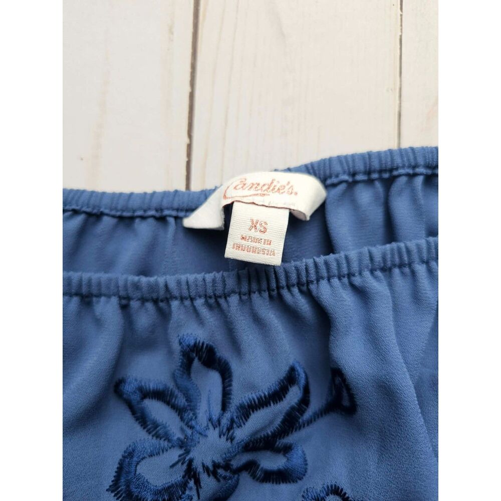 Boho Candie's Blue Embroidered Floral Peasant Blouse XS